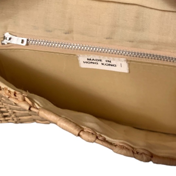 Vintage Woven Straw Clutch Bag Tan Gold Fully Lined - Picture 4 of 6